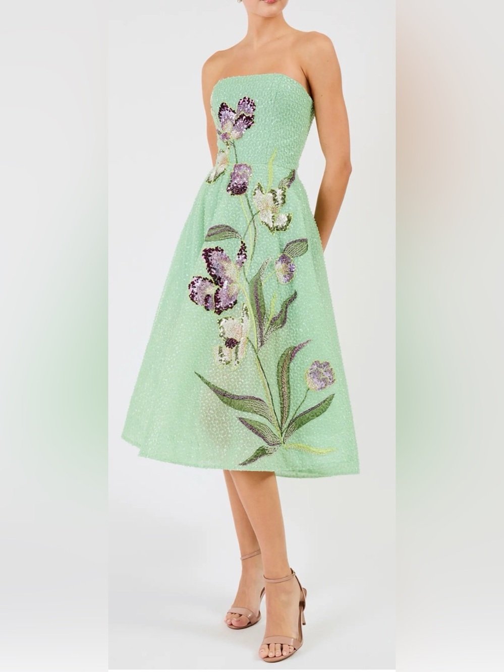NEW HELSI Lyla Beaded Floral Strapless Fit & Flare seafoam green Midi Dress XL